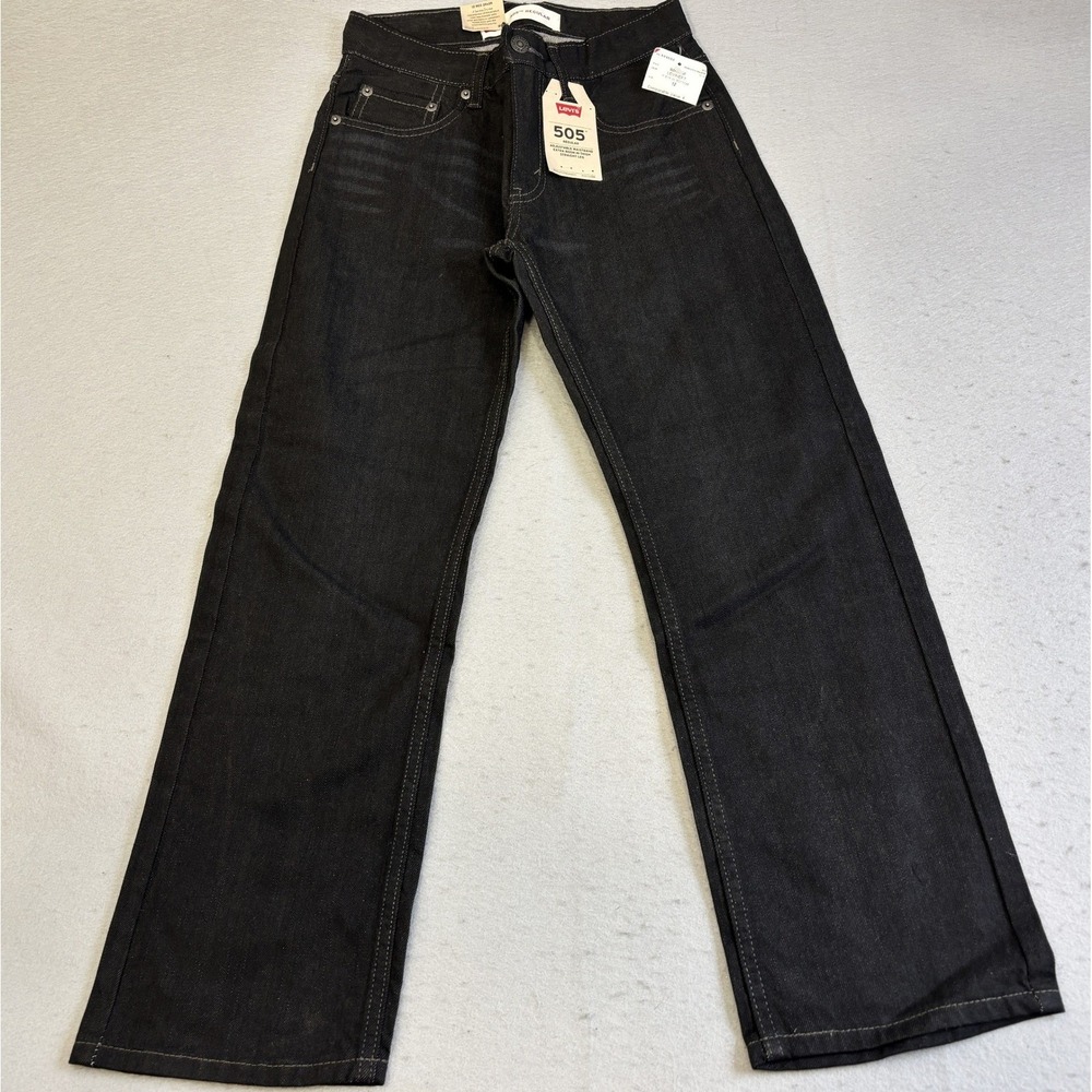 Levis 505 Boys Regular Straight Leg Jeans Black Adjustable Waistband 12R 26x26